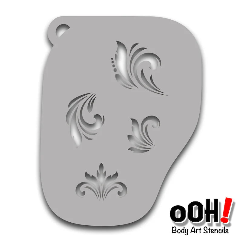 Filigree Brushstroke Airbrush & Face Paint Stencil F21 - Ooh! Body Art Stencils