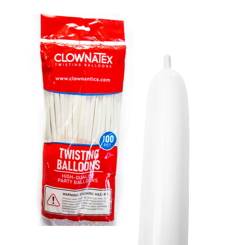 Clownatex 260 Twisting Balloons - White (100/bag)